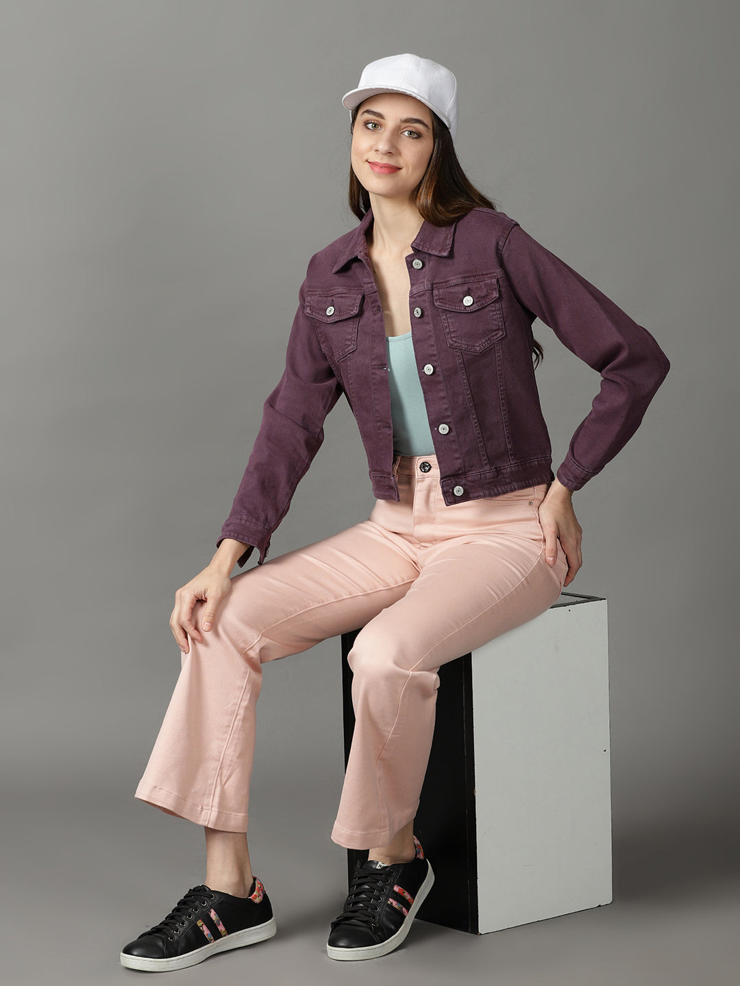 Women's Violet Solid Open Front Jacket