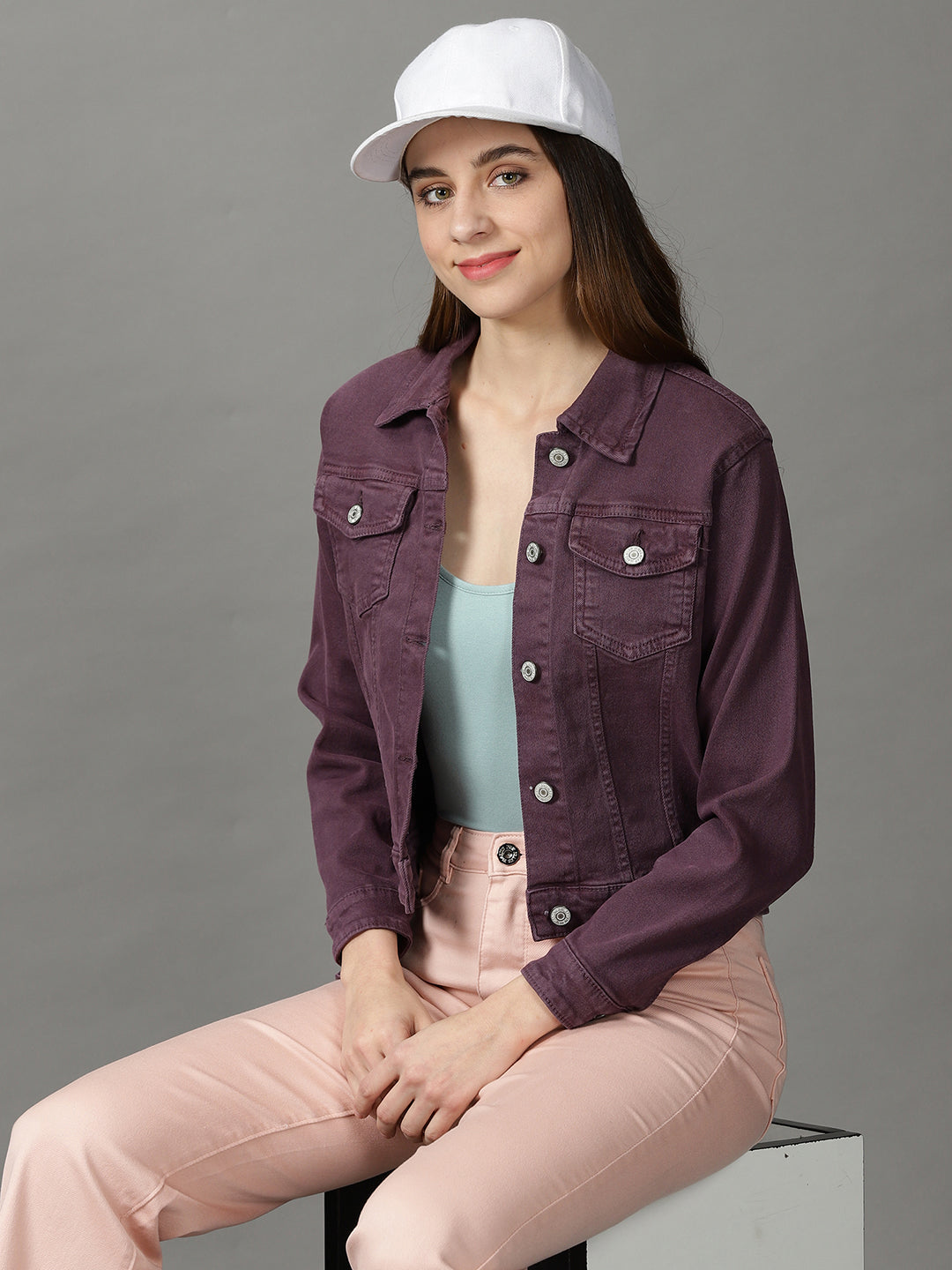 Women's Violet Solid Open Front Jacket