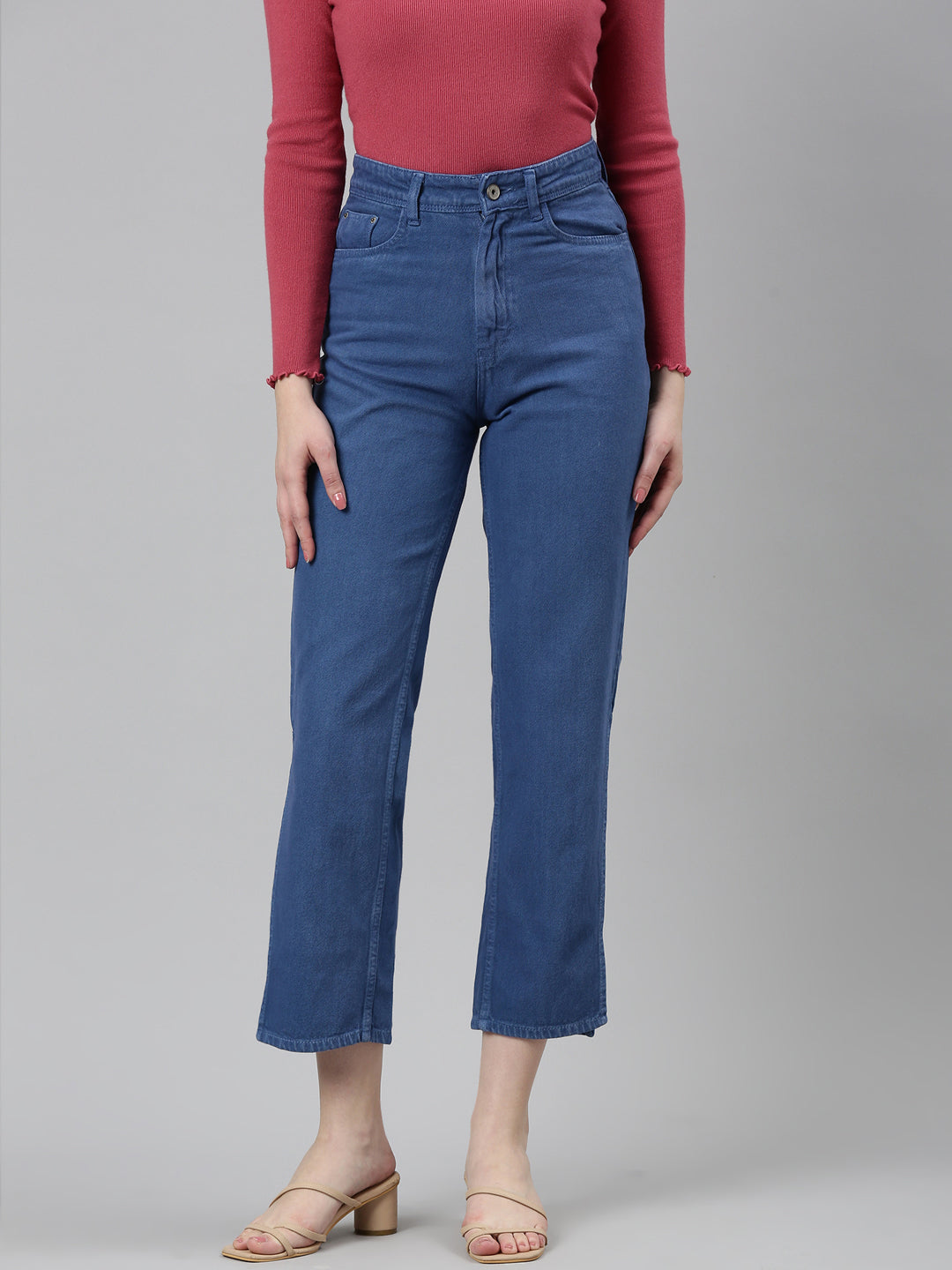 Women Blue Solid Regular Fit Denim Jeans