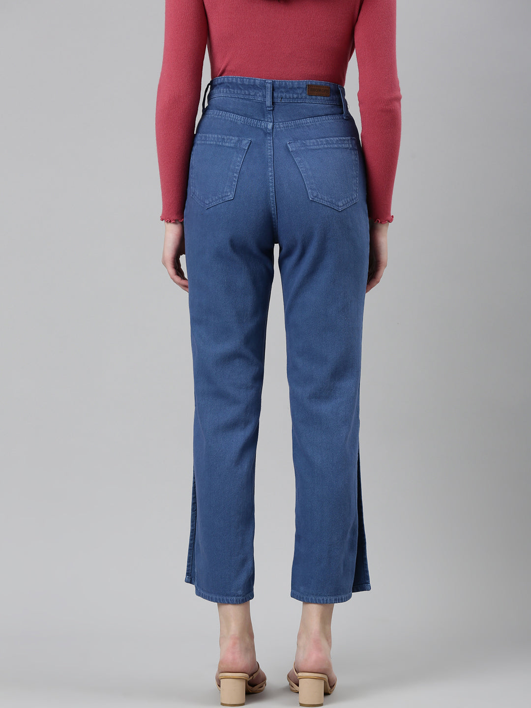 Women Blue Solid Regular Fit Denim Jeans