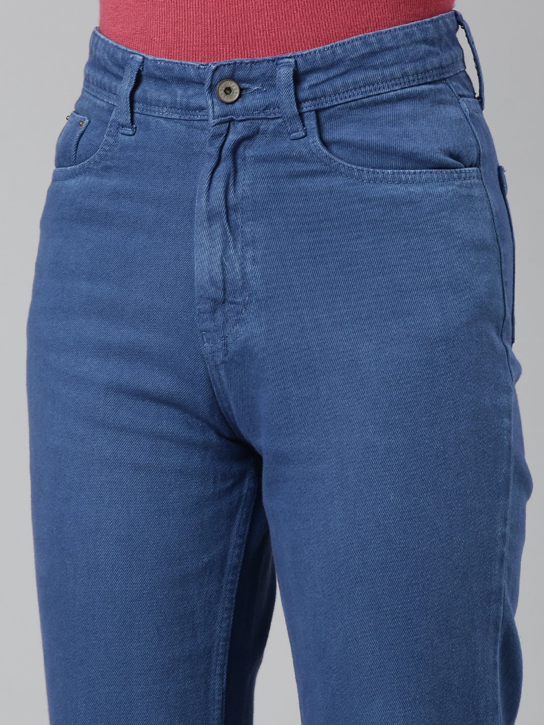 Women Blue Solid Regular Fit Denim Jeans