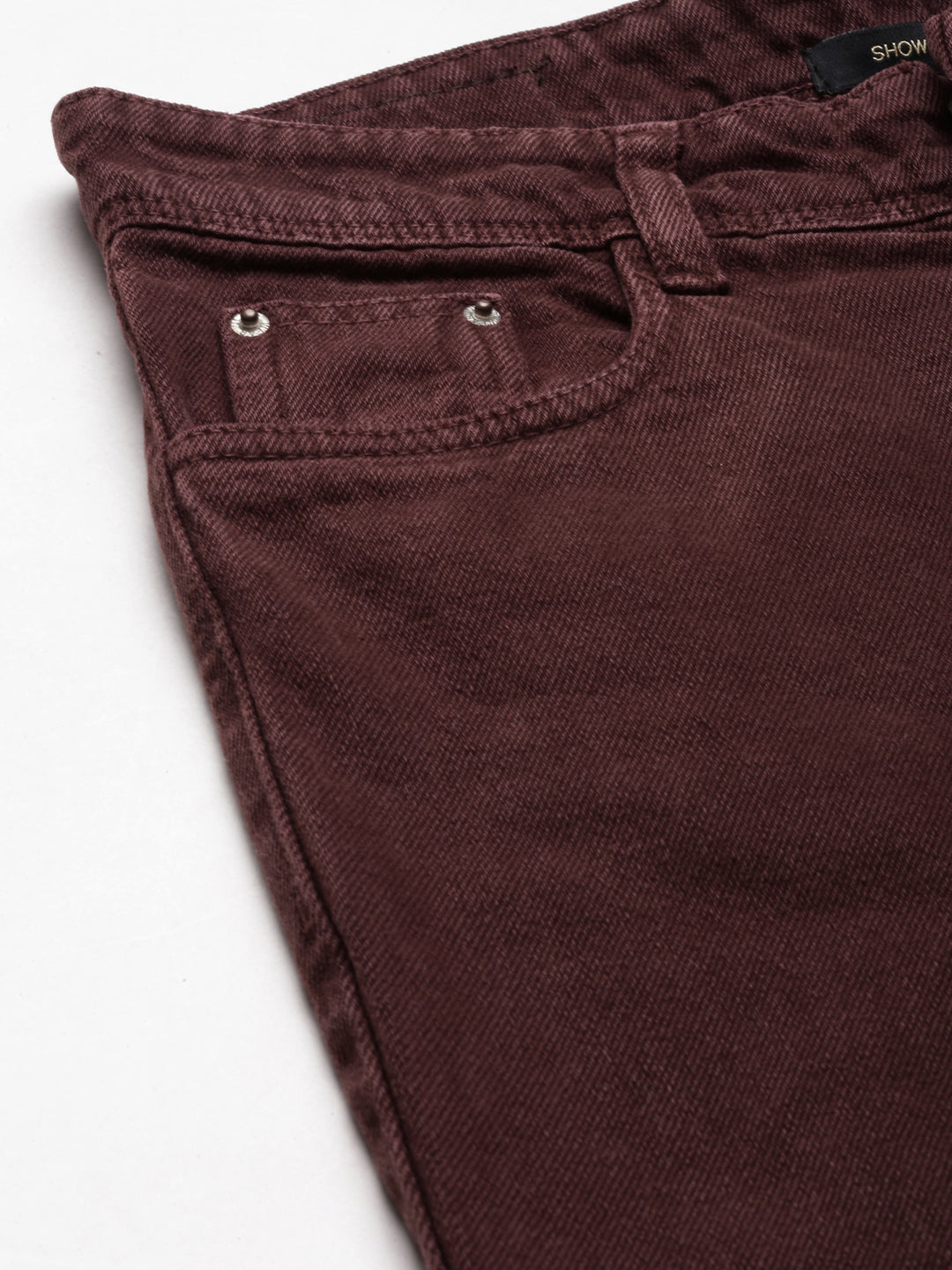 Women Burgundy Solid Regular Fit Denim Jeans