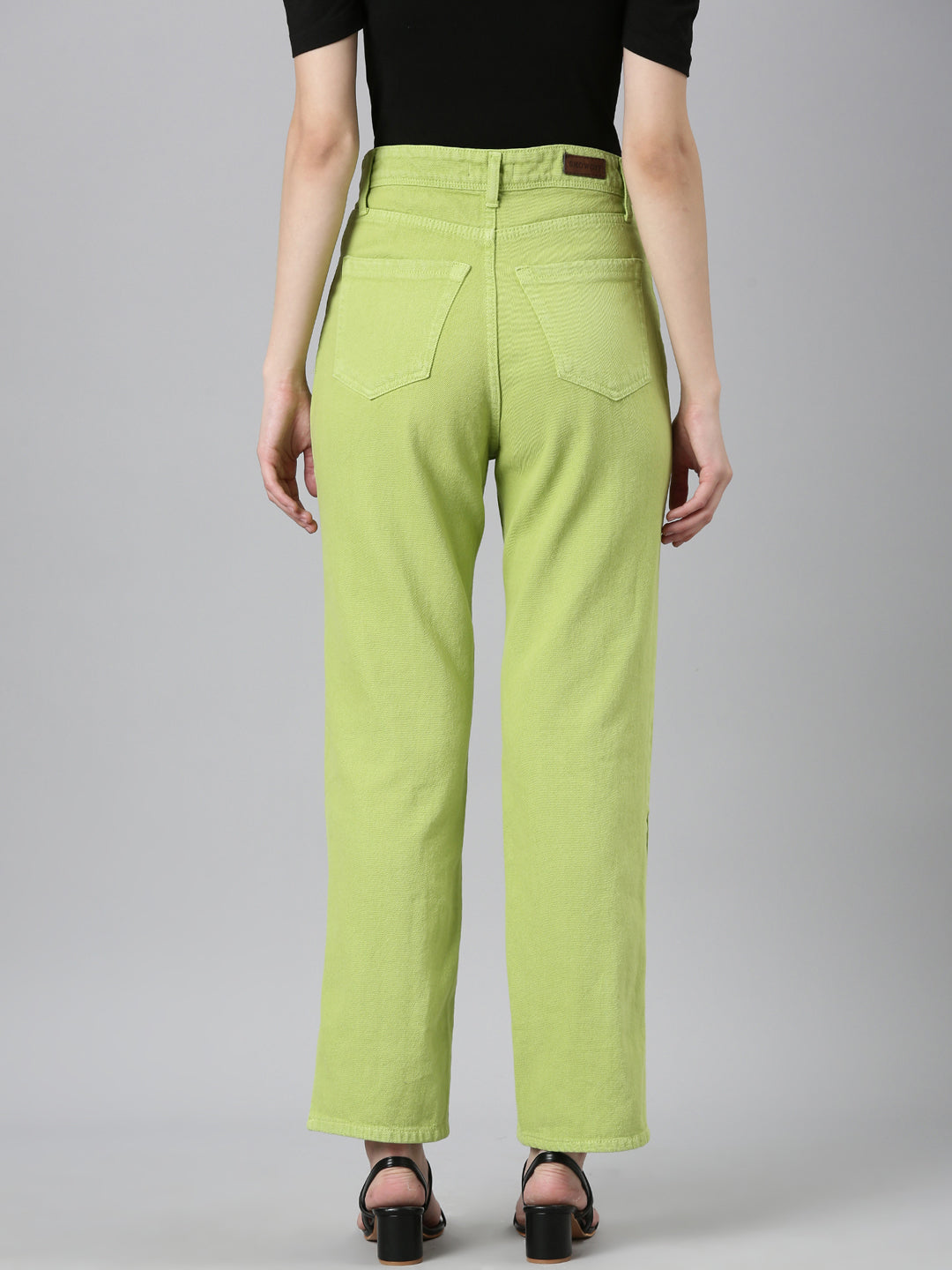 Women Lime Green Solid Regular Fit Denim Jeans