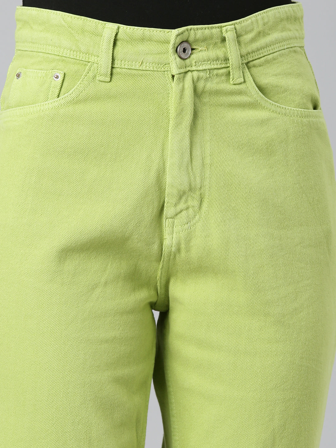 Women Lime Green Solid Regular Fit Denim Jeans