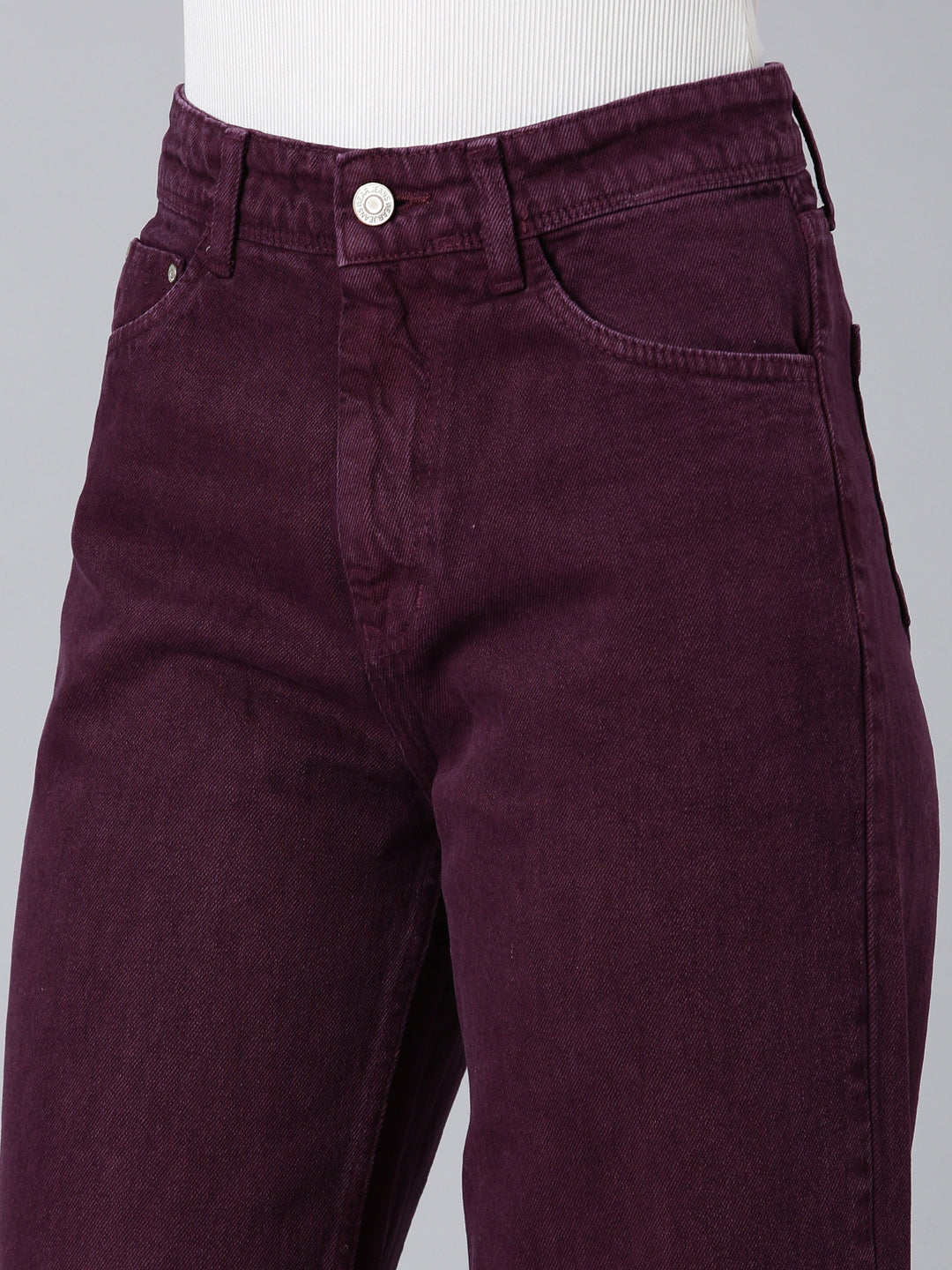 Women Magenta Solid Wide Leg Denim Jeans