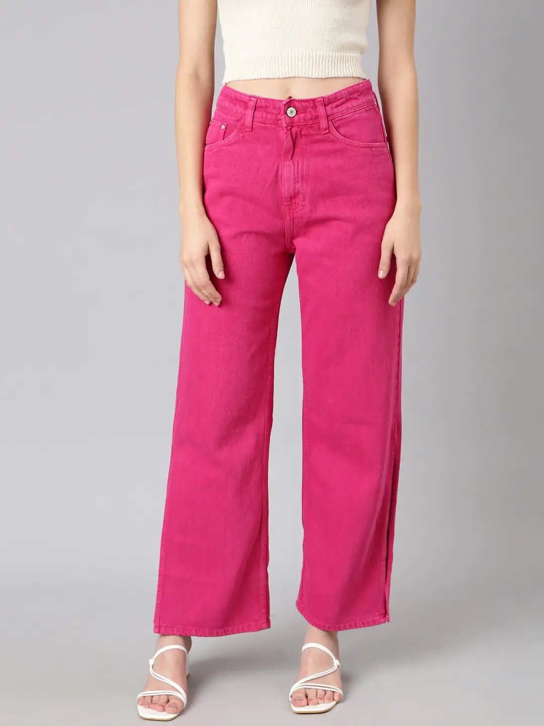 Women's Pink Wide Leg Denim Jeans