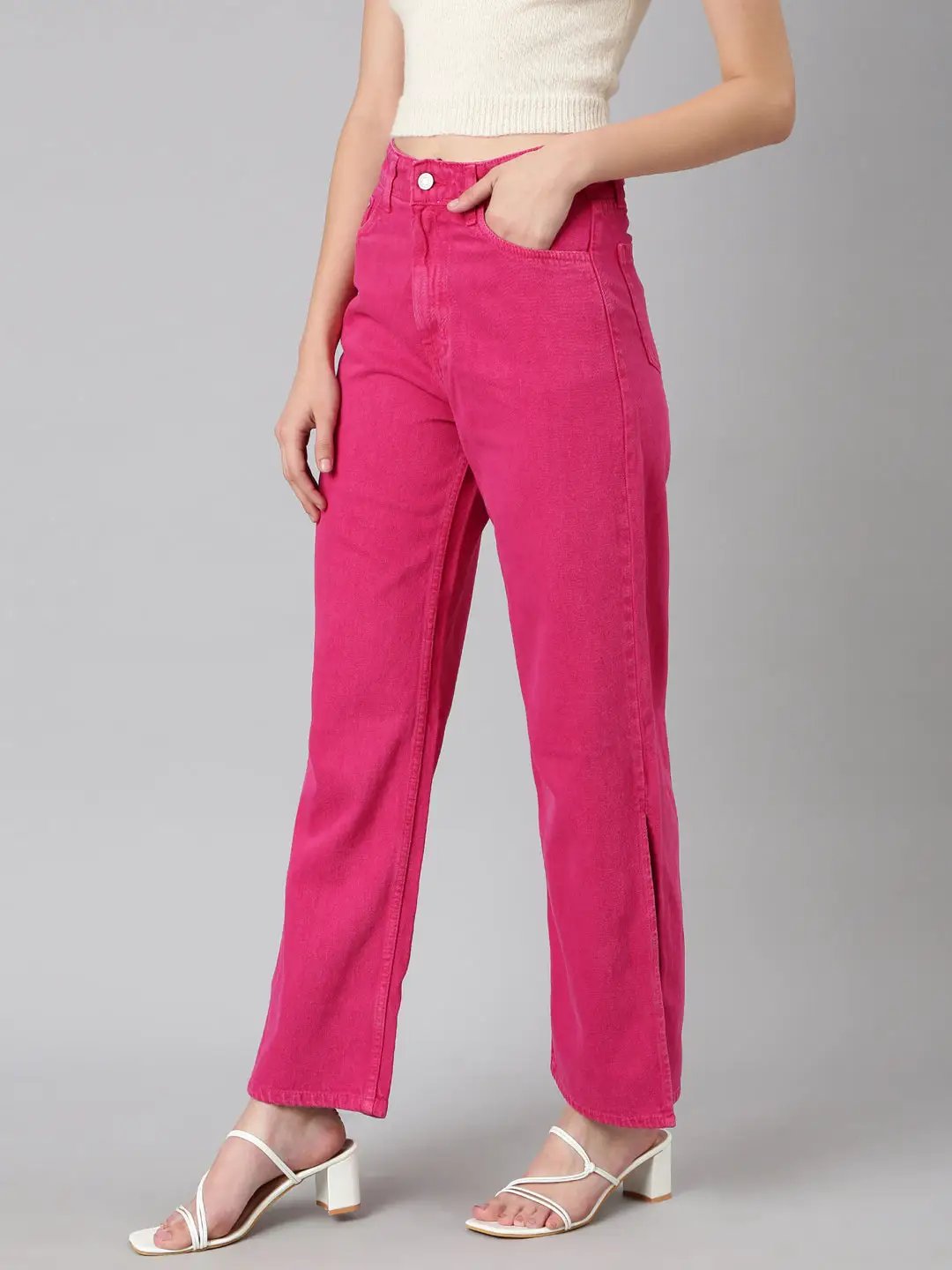 Women's Pink Wide Leg Denim Jeans