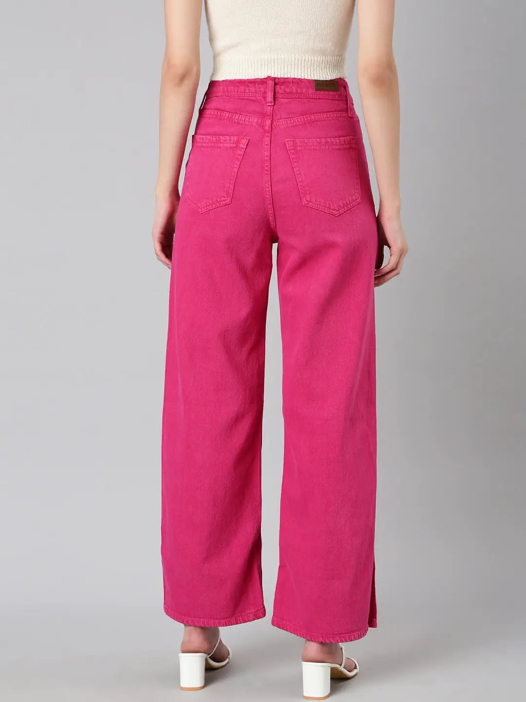 Women's Pink Wide Leg Denim Jeans