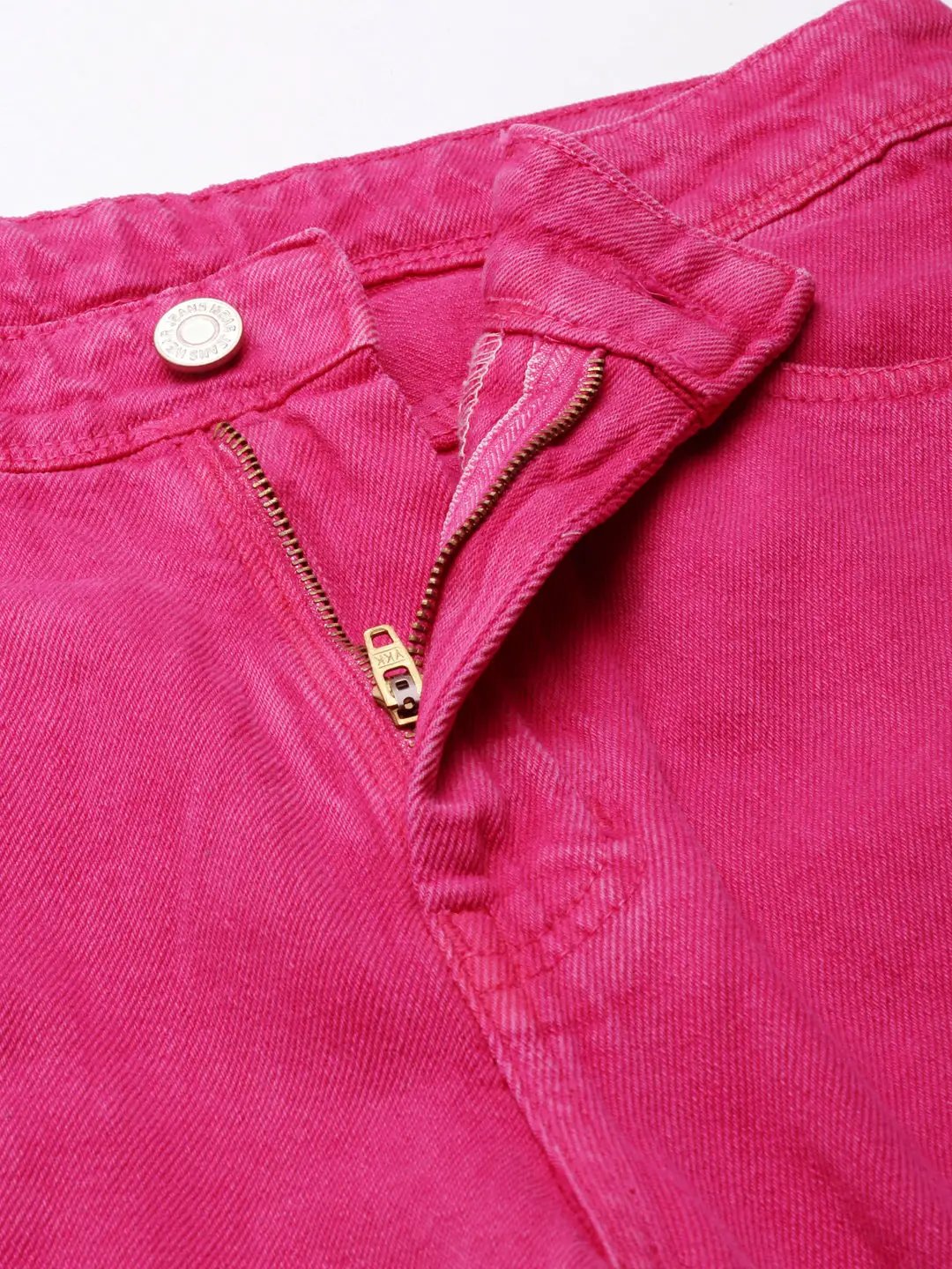 Women's Pink Wide Leg Denim Jeans
