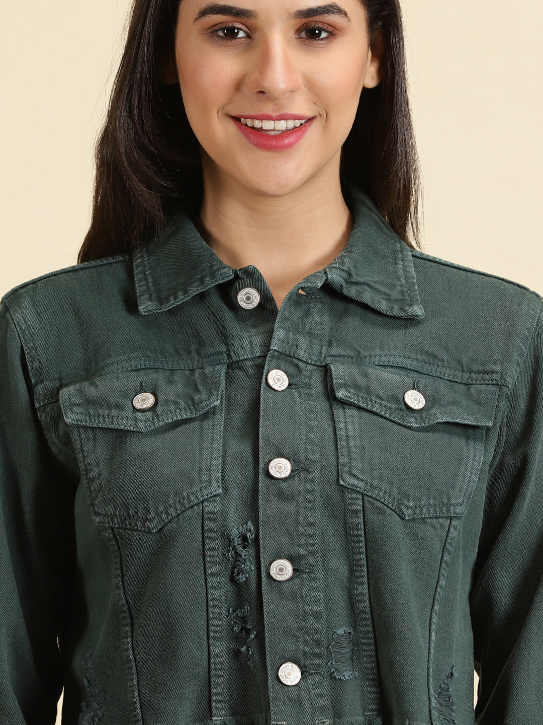 Women's Green Solid Open Front Jacket