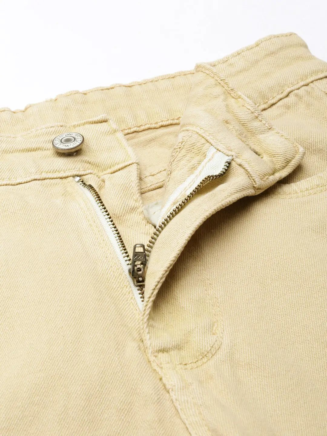 Women's Beige Solid Straight Fit Denim Jeans