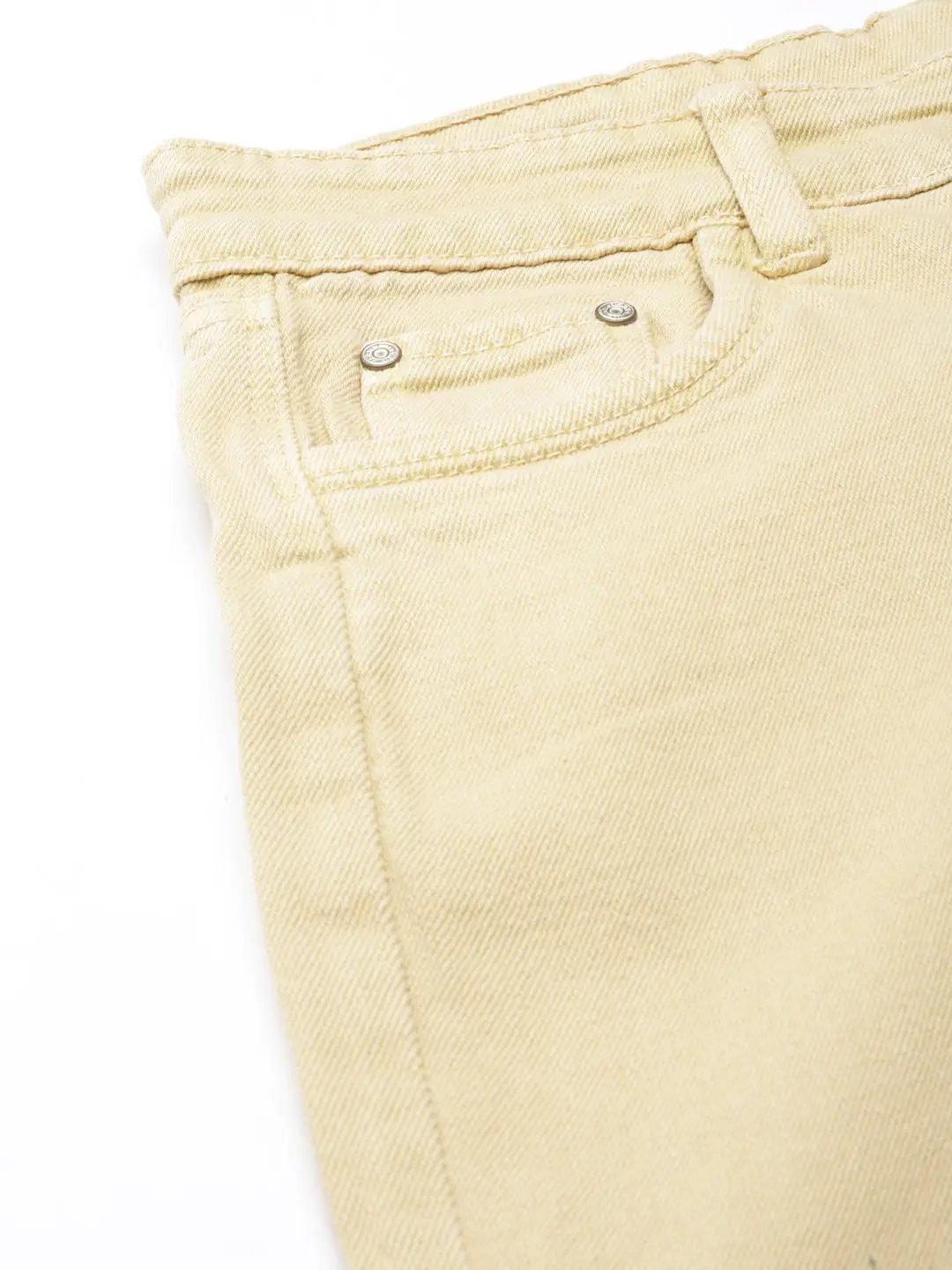 Women's Beige Solid Straight Fit Denim Jeans