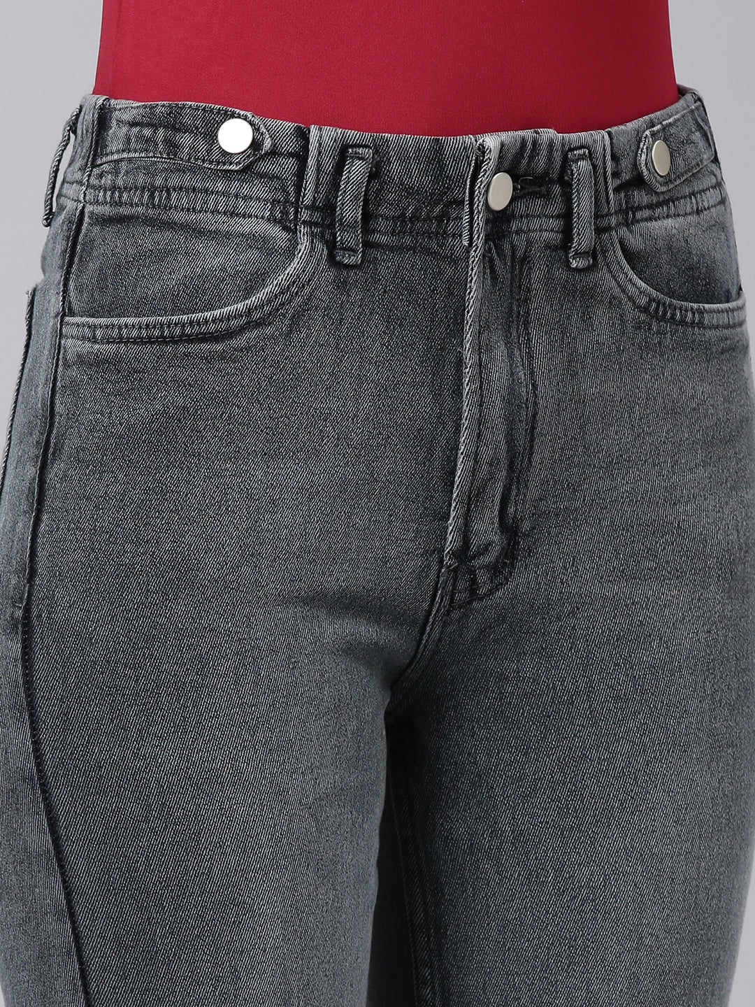 Women Grey Solid Straight Fit Denim Jeans