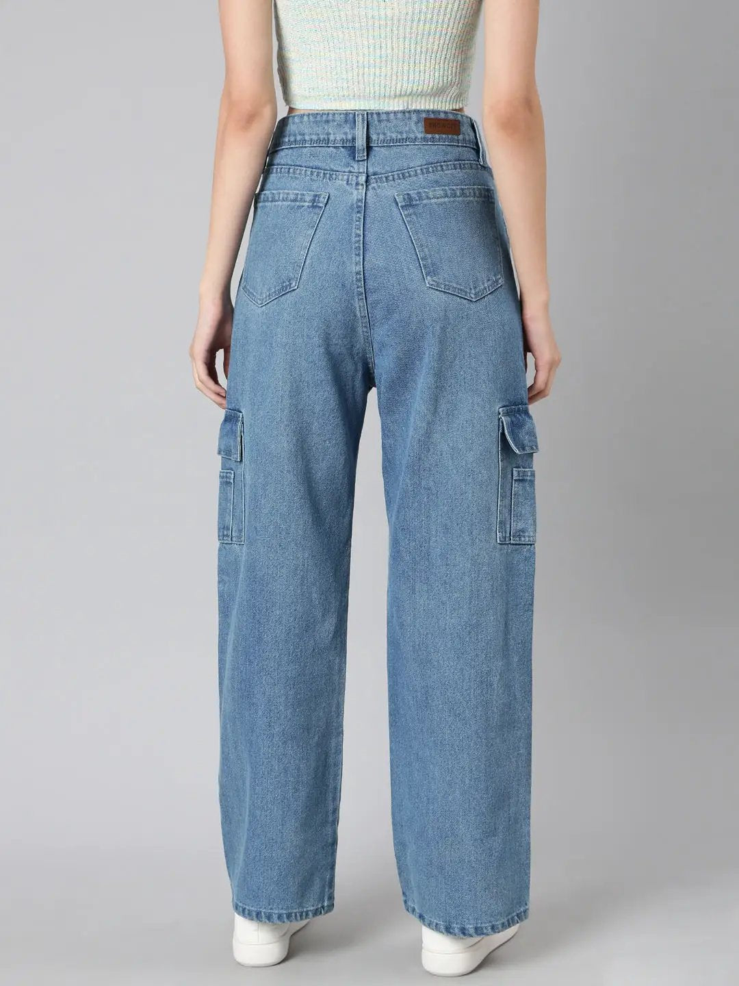 Women's Blue Wide Leg Acid Wash Denim Jeans