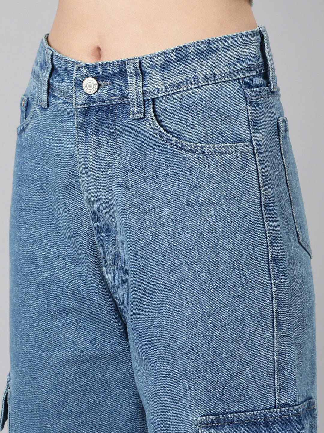 Women Blue Solid Wide Leg Denim Jeans