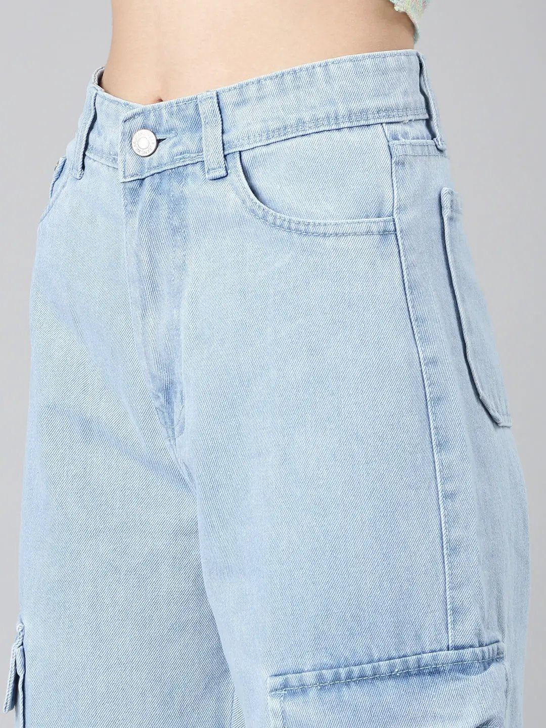 Women's Blue Solid Wide Leg Denim Jeans