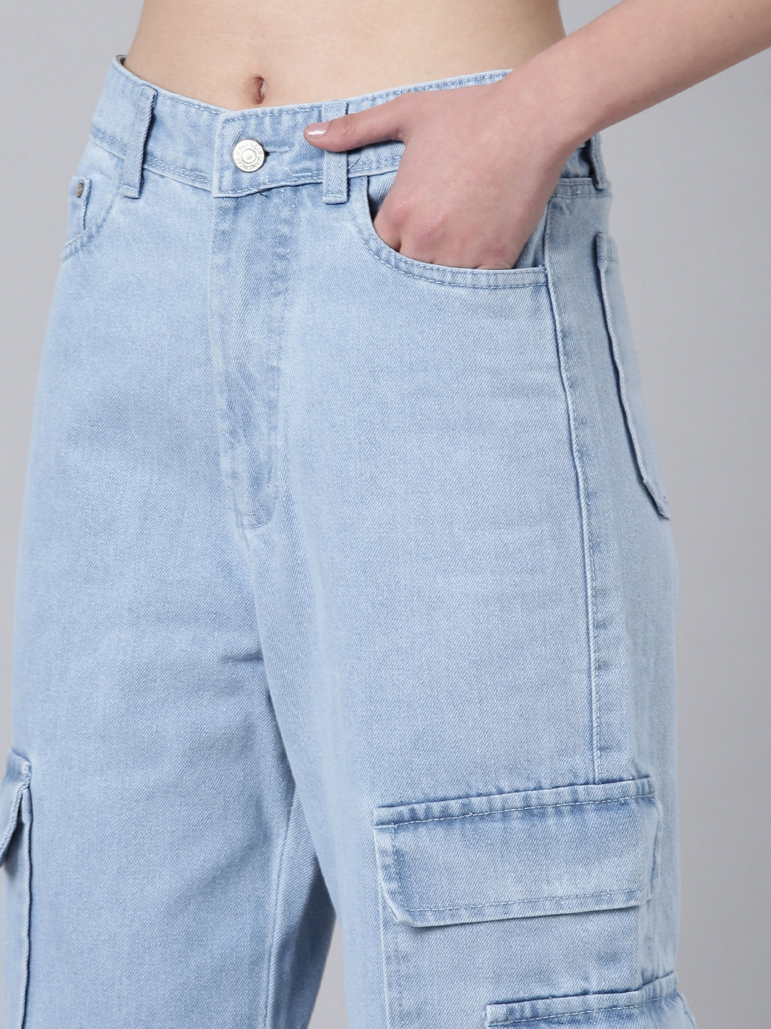 Women Blue Solid Wide Leg Denim Jeans