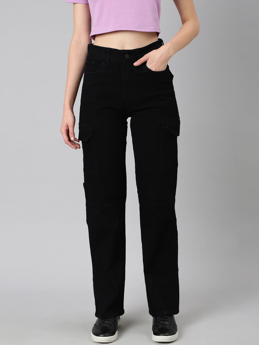Women's Black Wide Leg Stretchable Denim Jeans