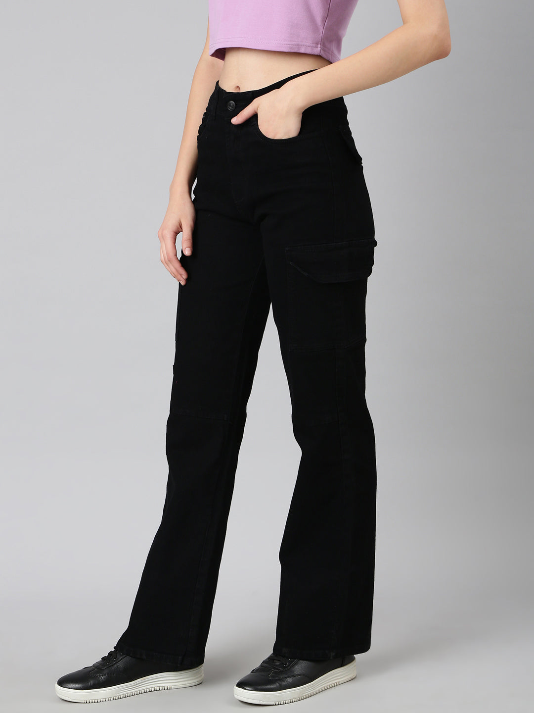 Women's Black Wide Leg Stretchable Denim Jeans