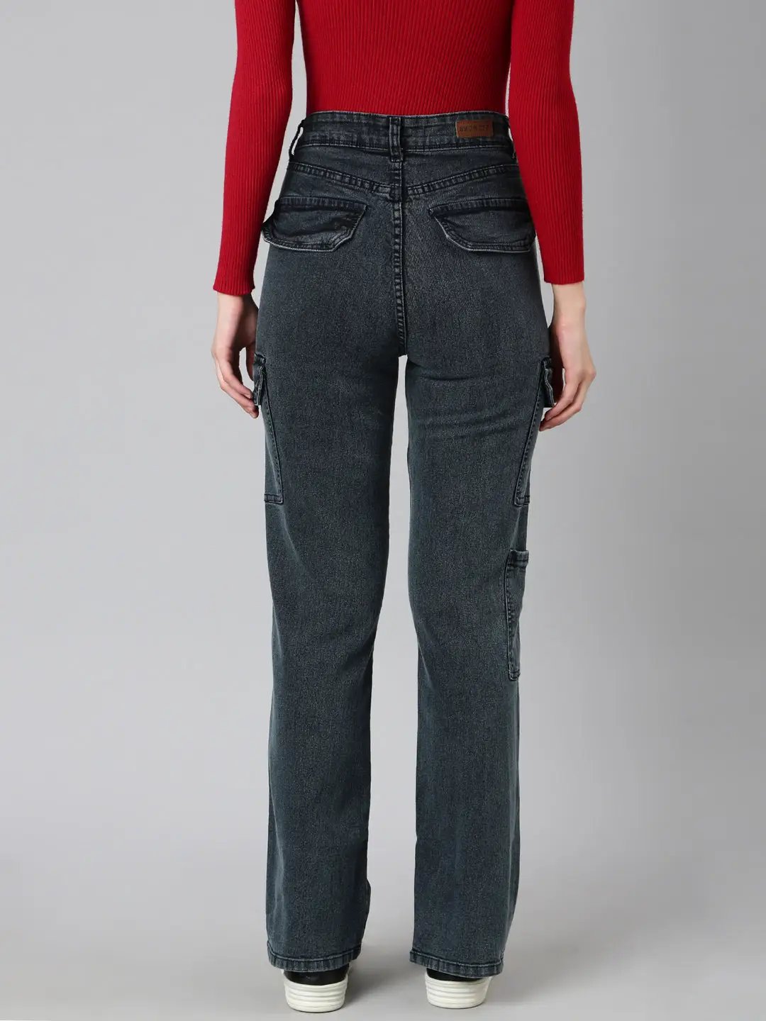 Women's Grey Wide Leg Cargo Denim Jeans
