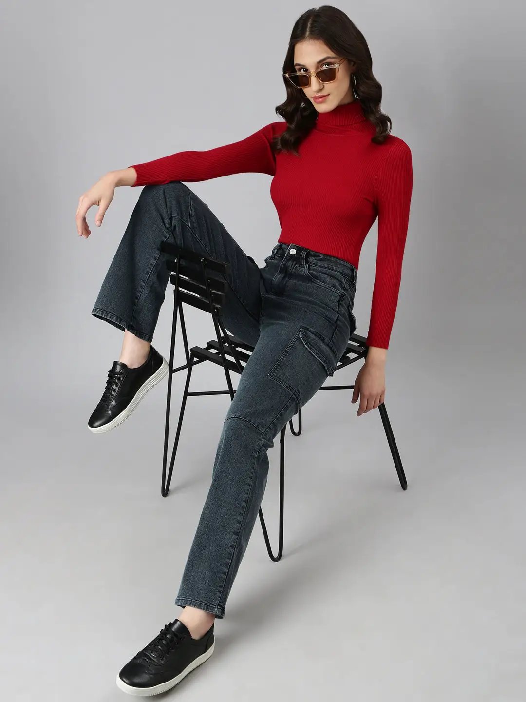 Women's Grey Wide Leg Cargo Denim Jeans