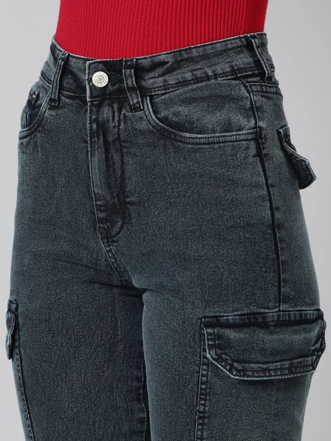 Women's Grey Wide Leg Cargo Denim Jeans