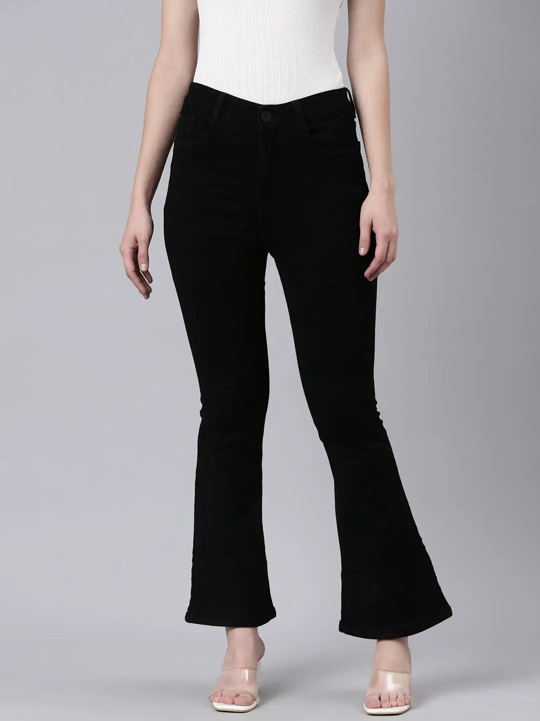 Women's Black Solid Bootcut Denim Jeans