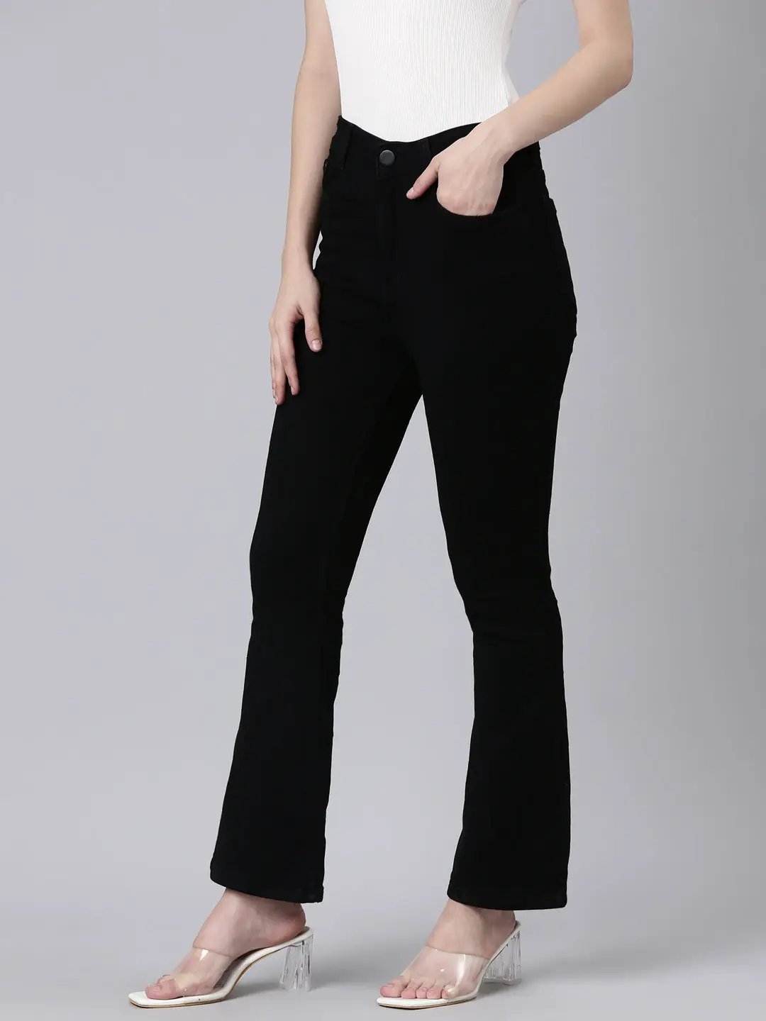 Women's Black Solid Bootcut Denim Jeans