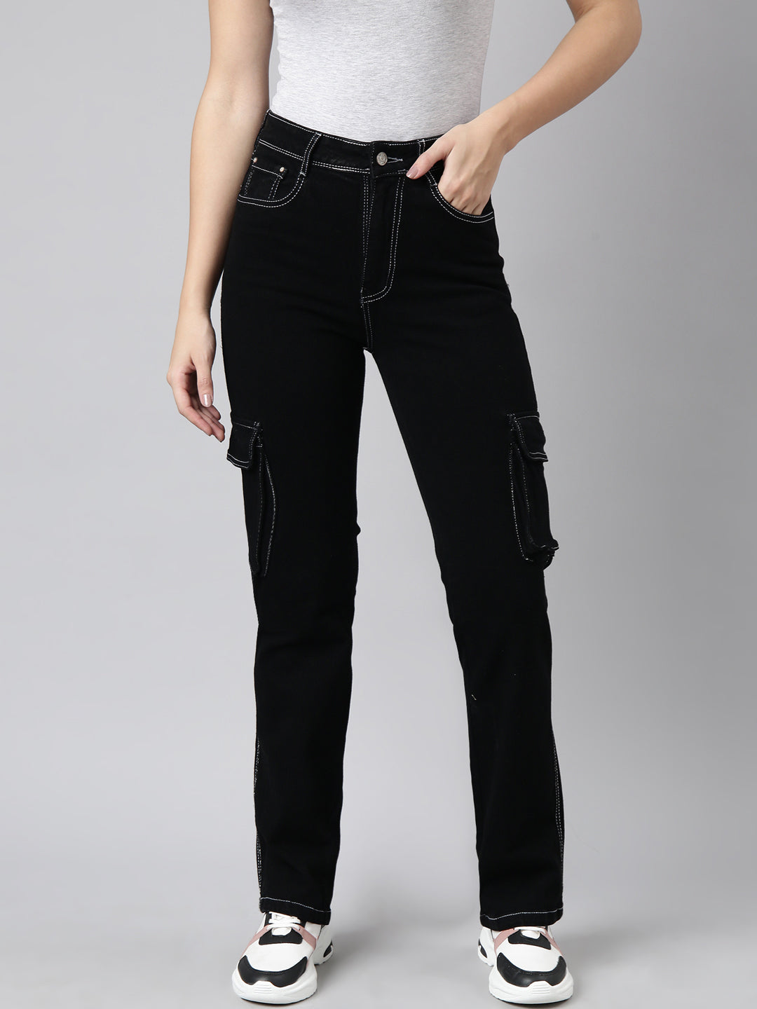 Women Straight Fit Denim Black Corgo Jean