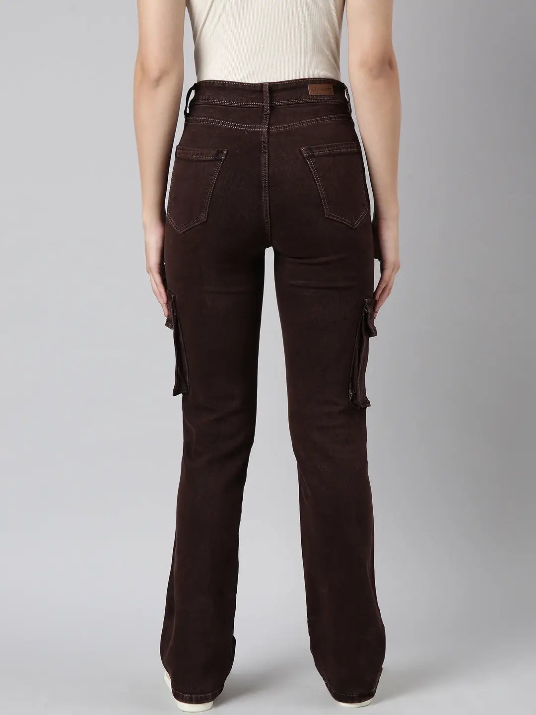 Women's Straight Fit Denim Brown Cargo Jean