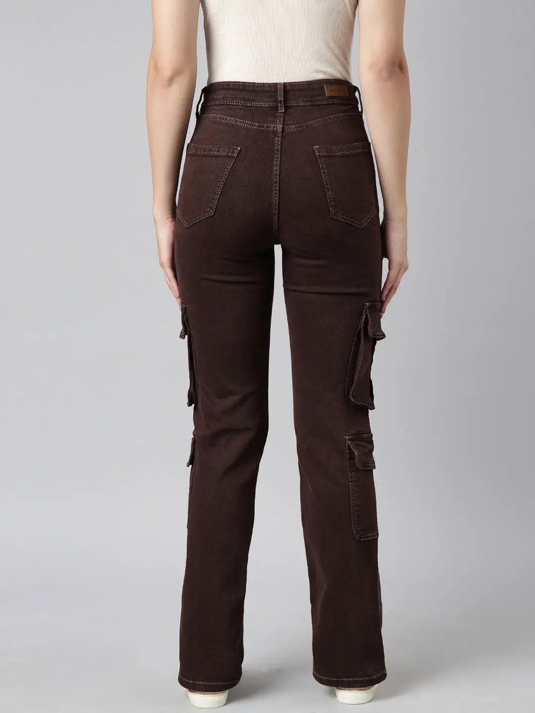 Women's Straight Fit Denim Brown Cargo Jean