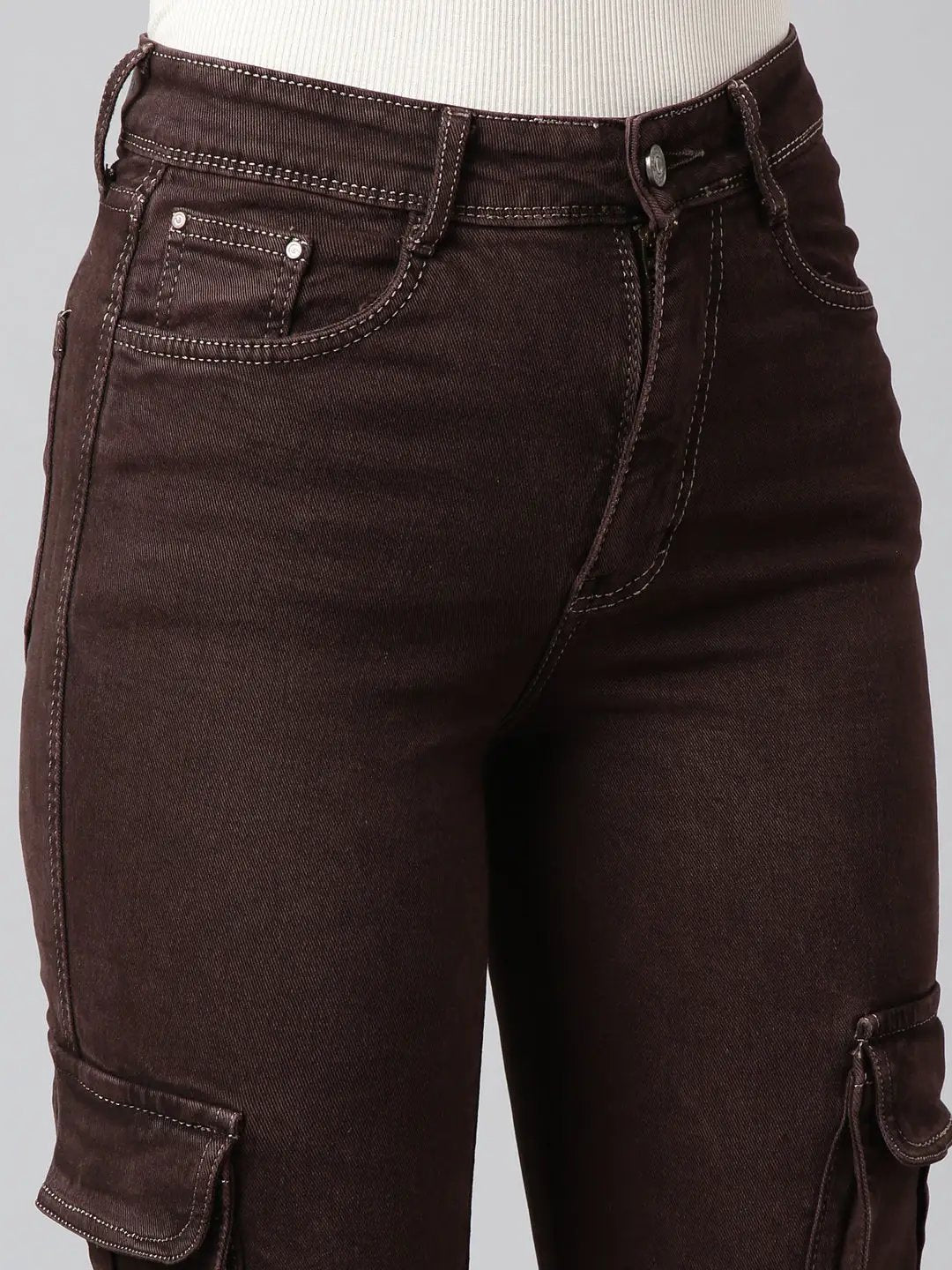 Women's Straight Fit Denim Brown Cargo Jean