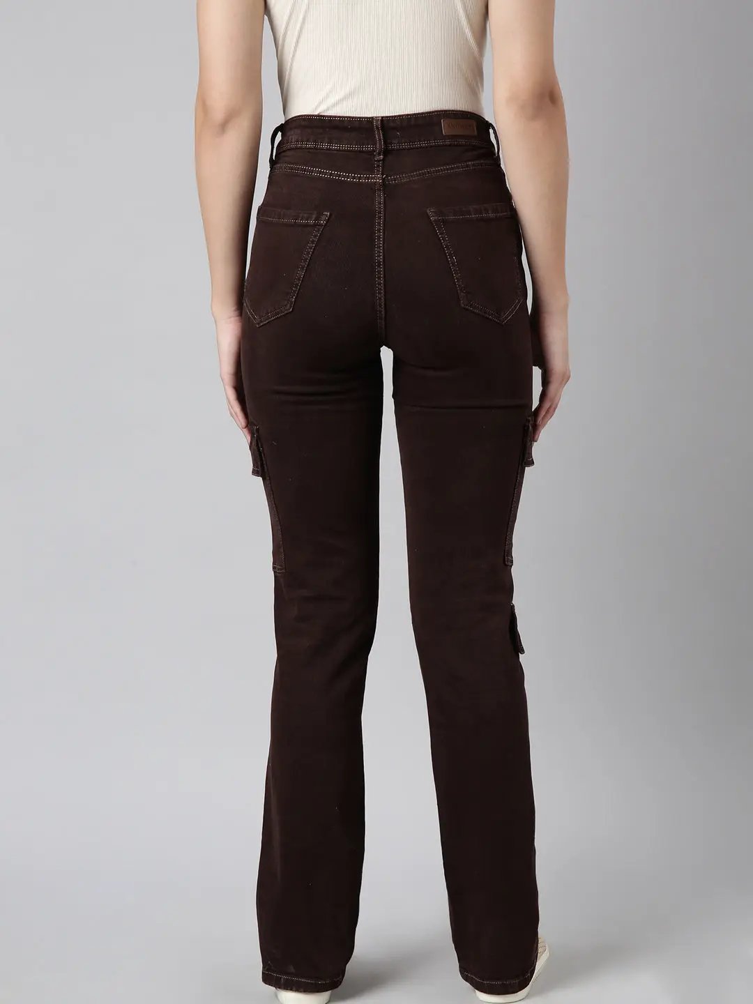 Women's Straight Fit Denim Brown Cargo Jean