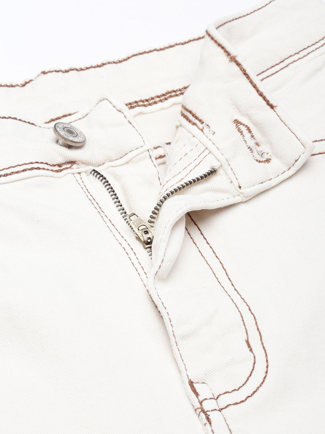 Women's Cream Straight Fit Stretchable Cargo Jeans