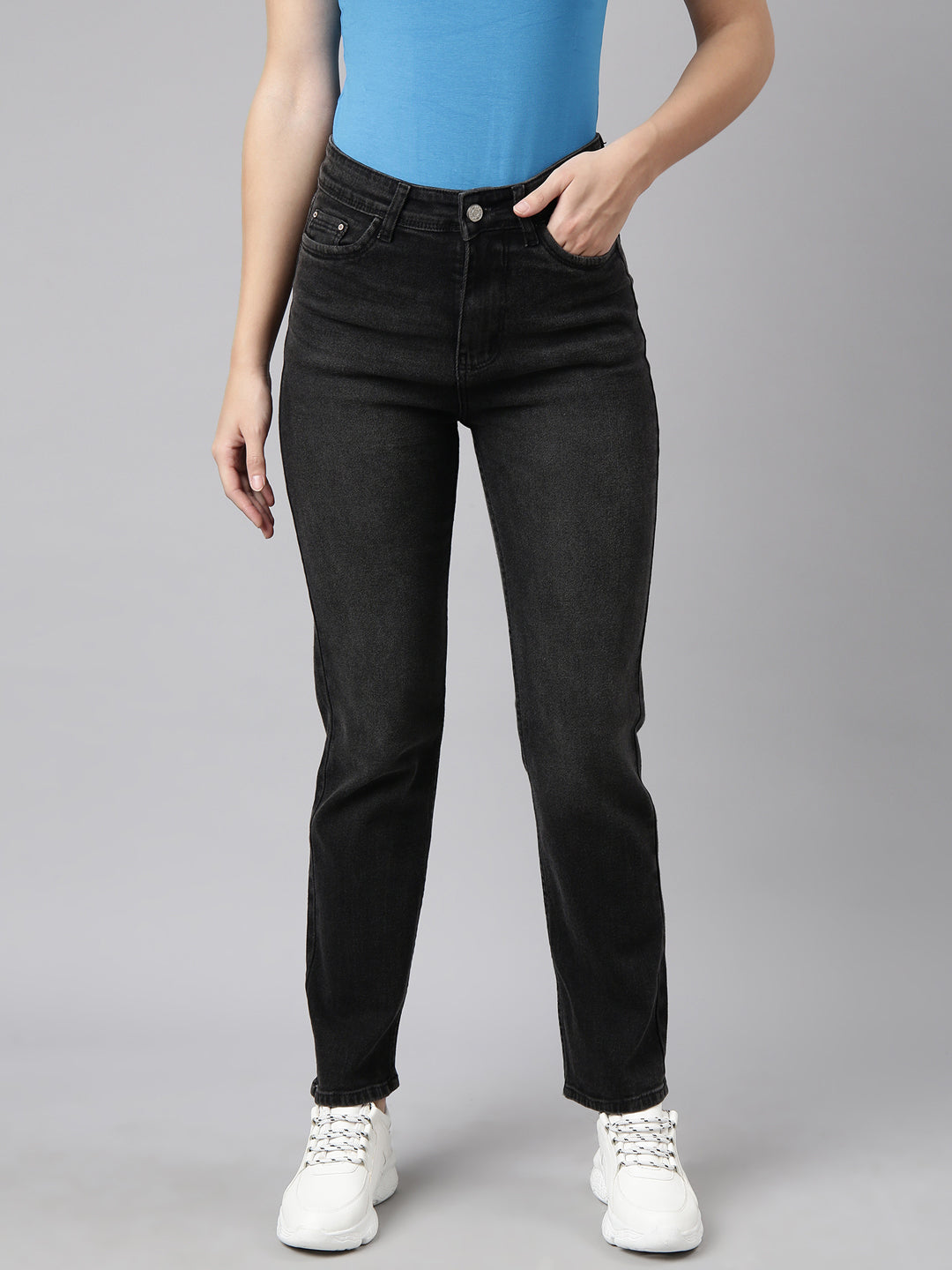 Women Straight Fit Denim Charcoal Jean