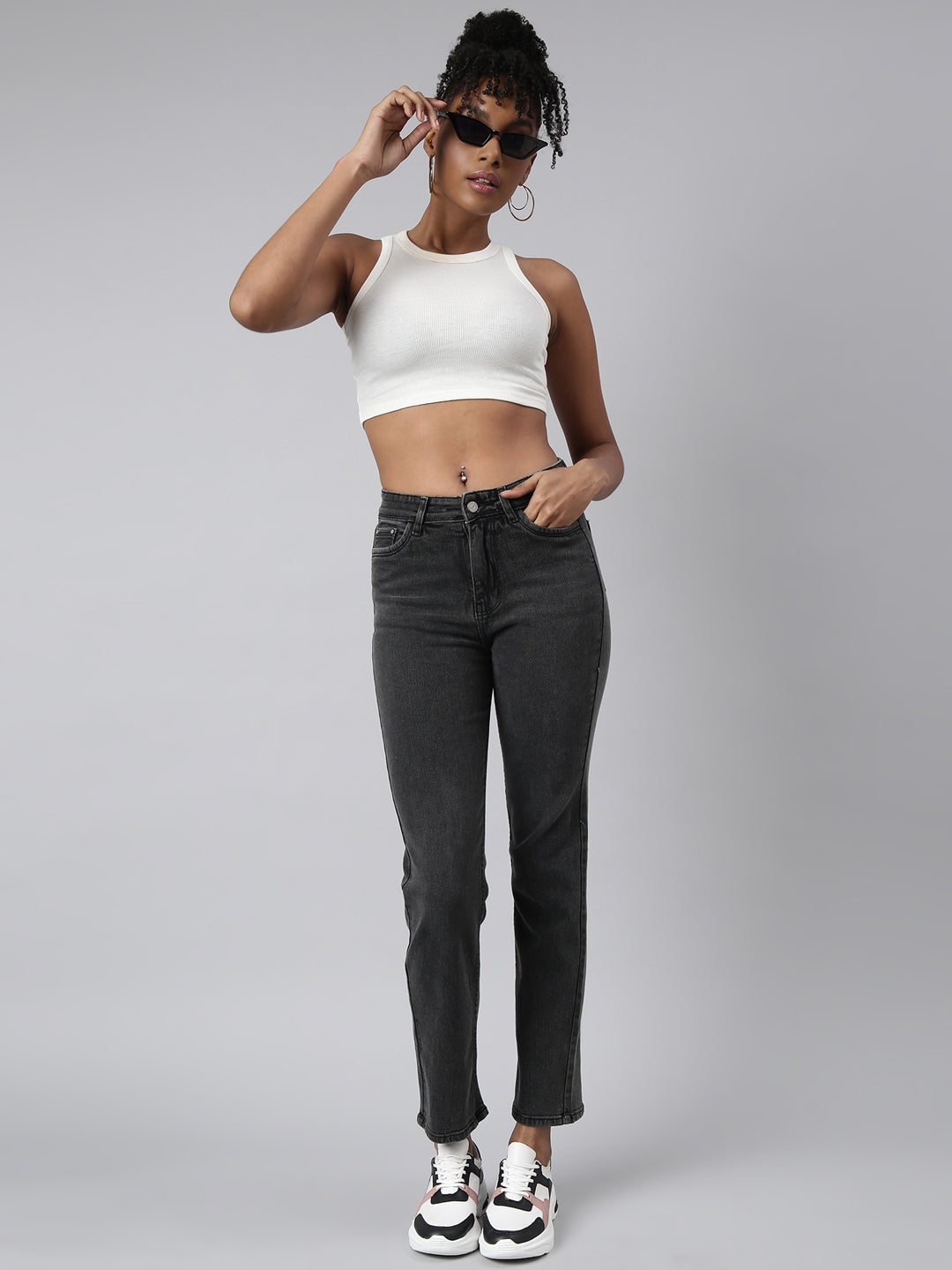 Women's Grey Straight Fit Light Fade Jeans