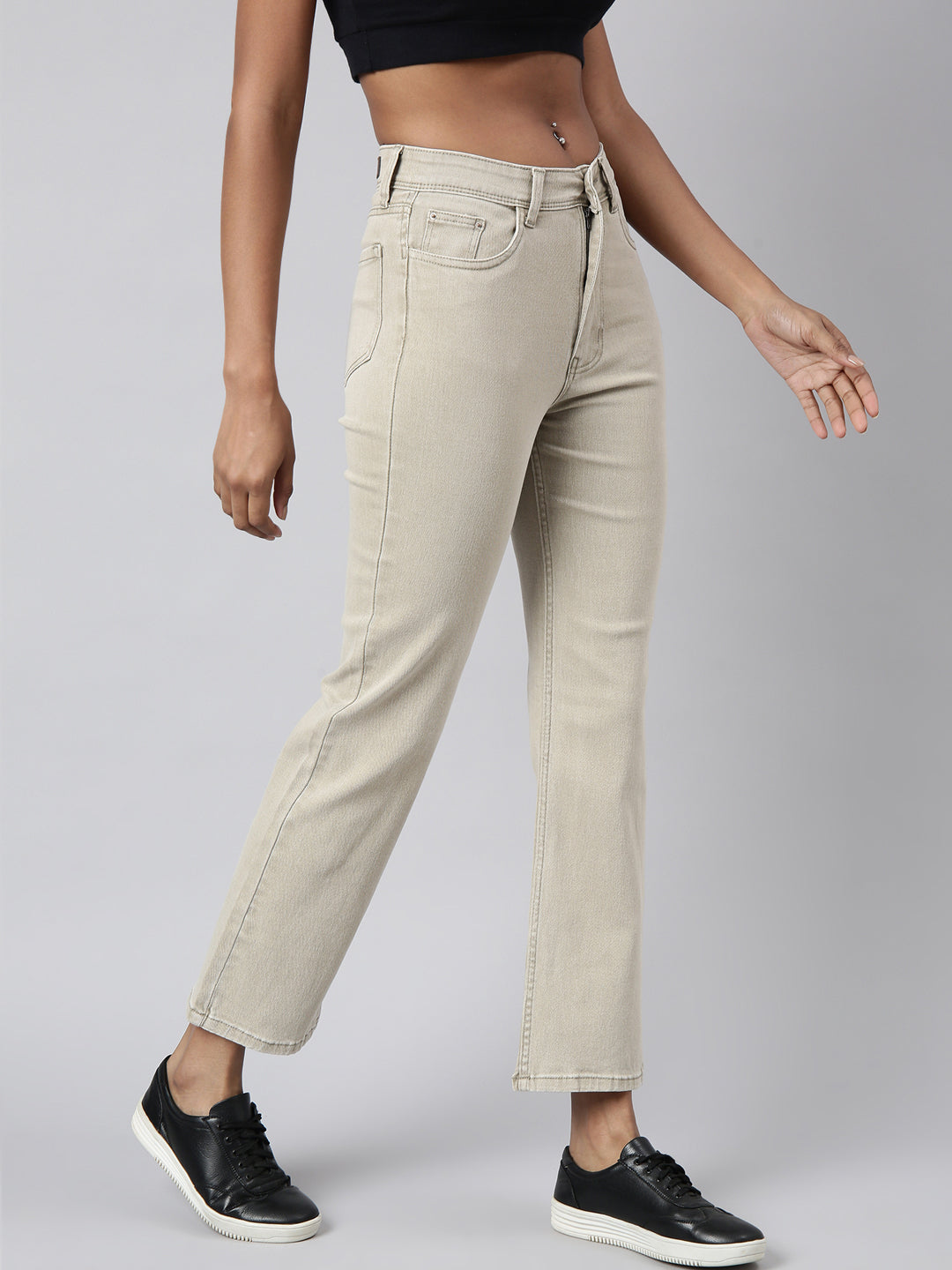 Women Straight Fit Denim Beige Jean