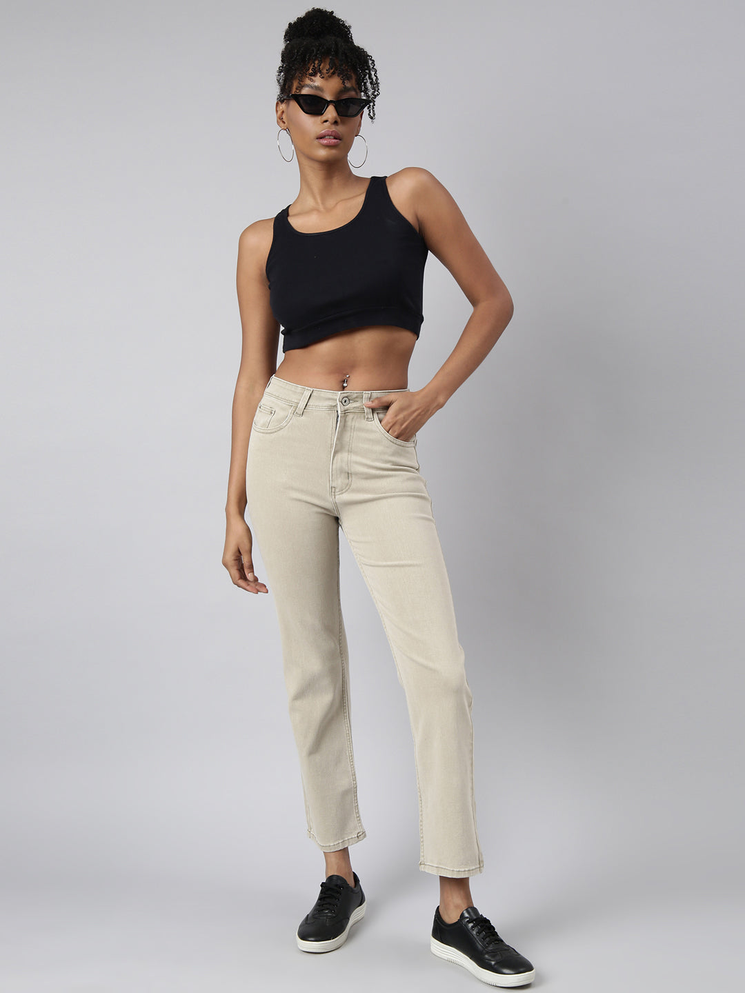 Women Straight Fit Denim Beige Jean