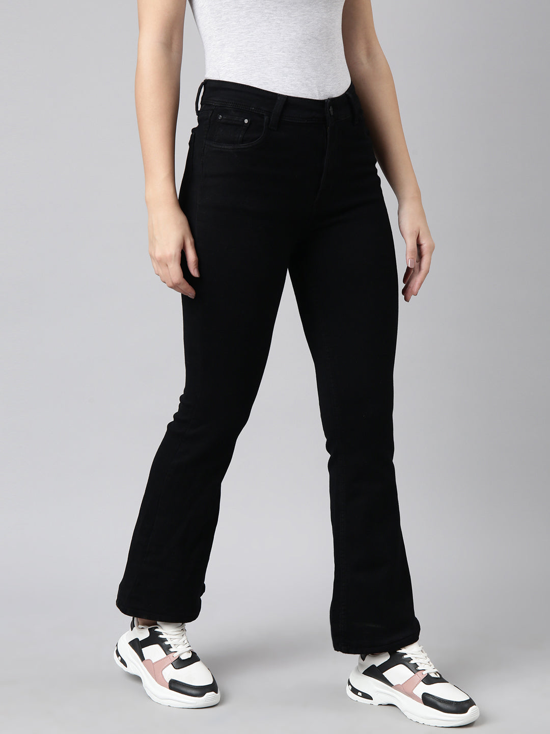 Women's Black Bootcut Stretchable Denim Jeans - Main Image