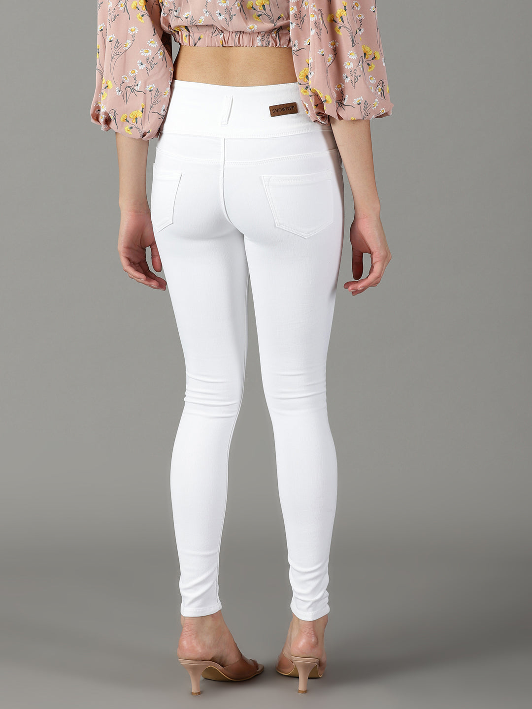 Women's White Solid Skinny Fit Denim Jeans