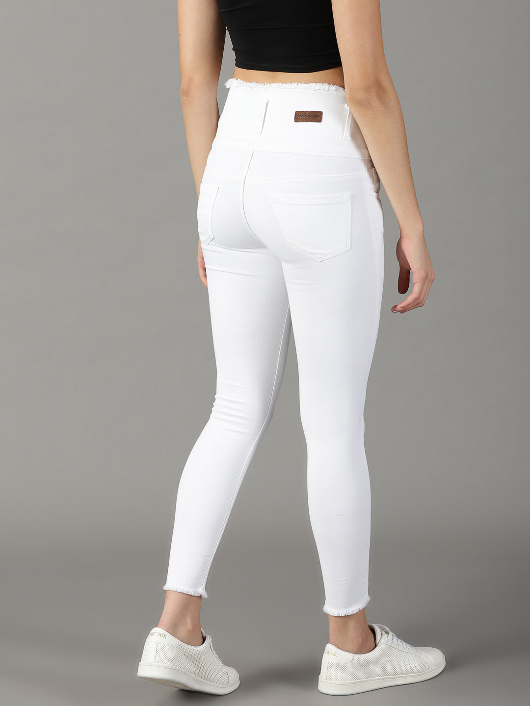 Women's White Solid Skinny Fit Denim Jeans