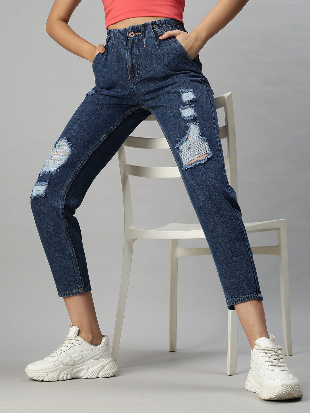 Women's Denim Mom Fit Navy Blue Jeans