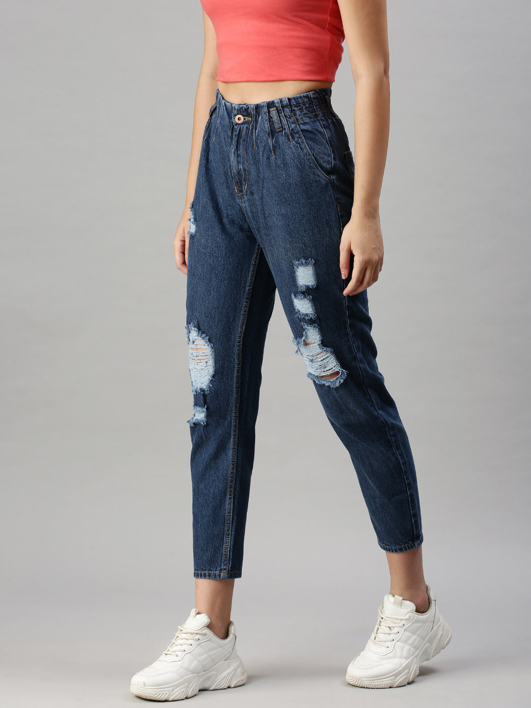 Women's Denim Mom Fit Navy Blue Jeans