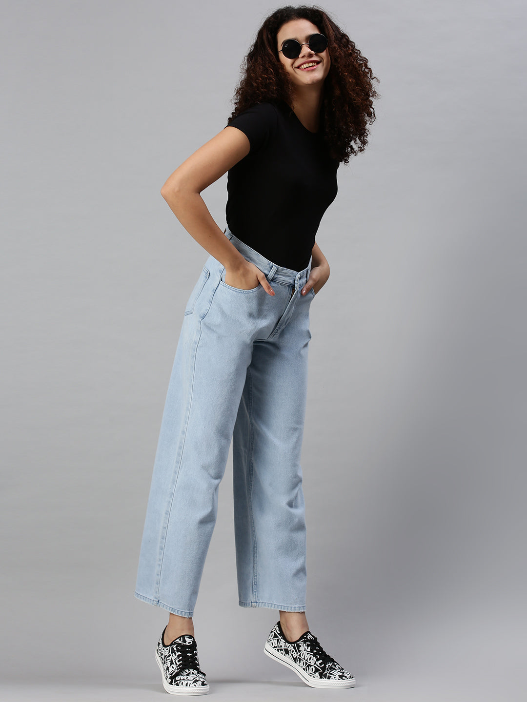 Women's Denim Blue Wide Leg Jeans