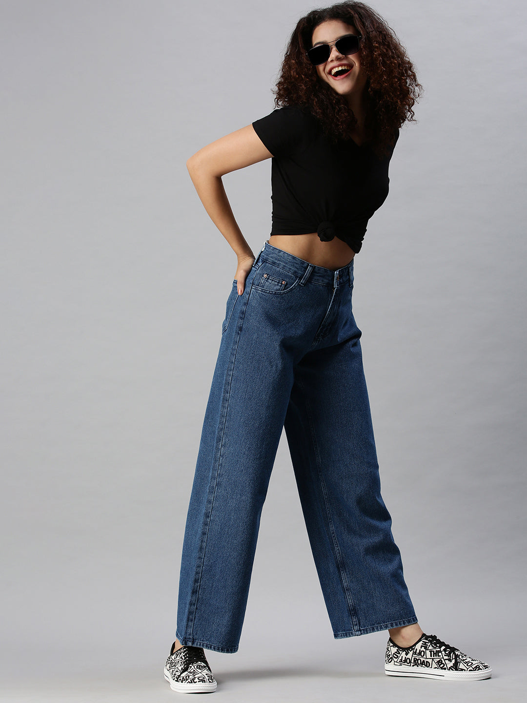 Women's Denim Wide Leg Navy Blue Jeans