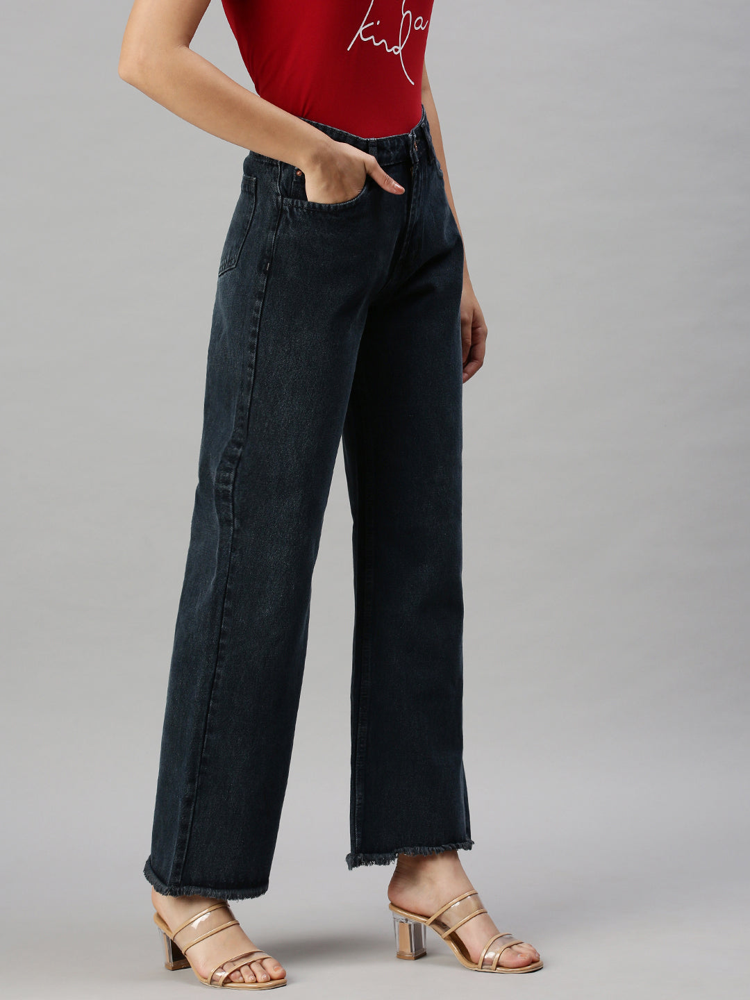 Women's Denim Grey Wide Leg Jeans