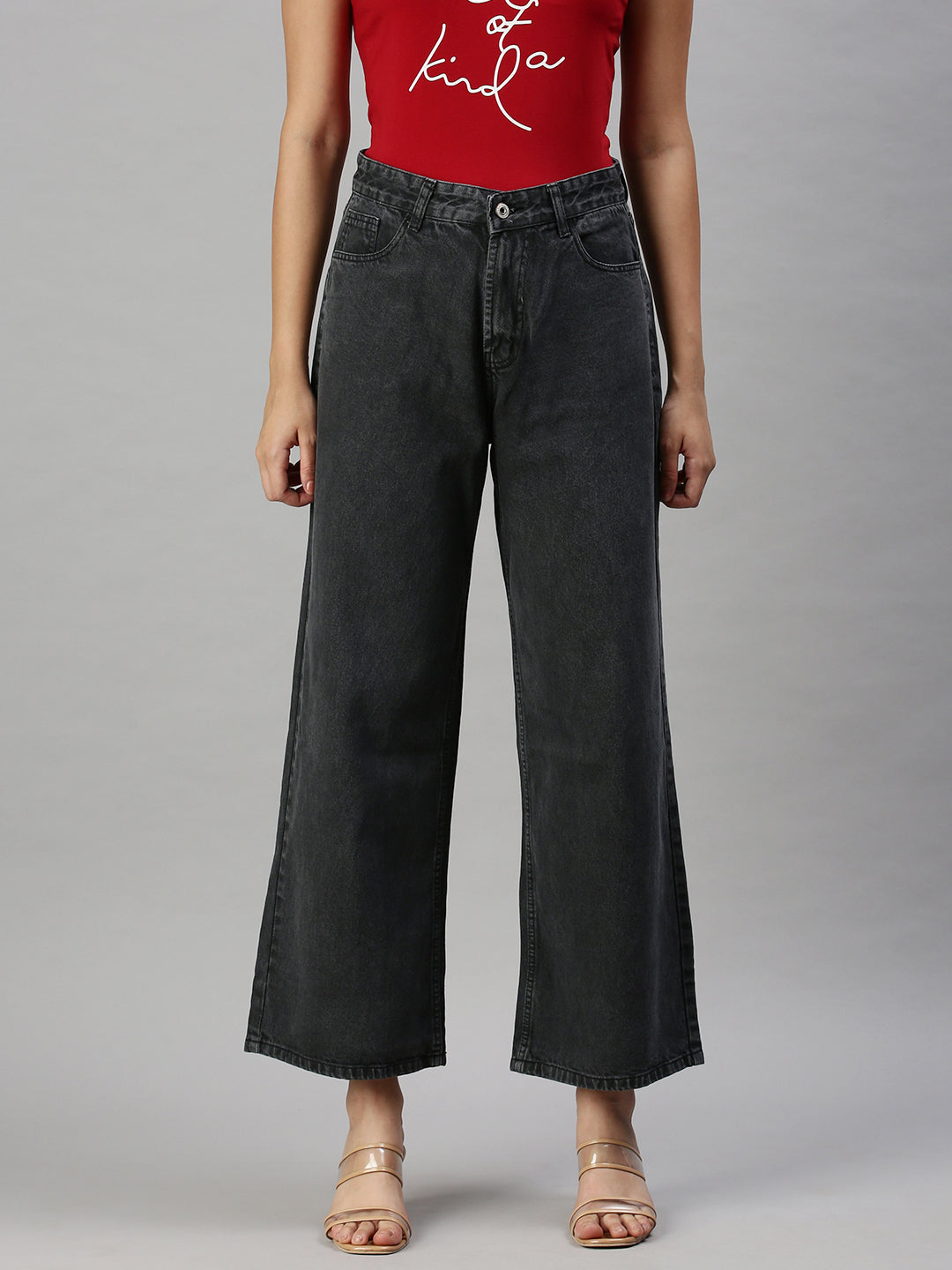 Women's Denim Charcoal Wide Leg Jeans