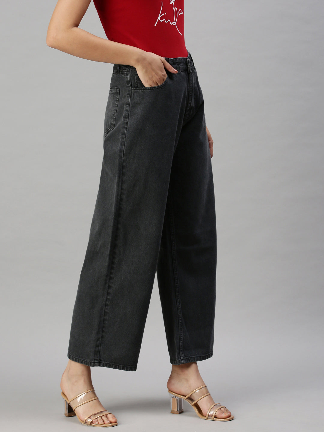 Women's Denim Charcoal Wide Leg Jeans