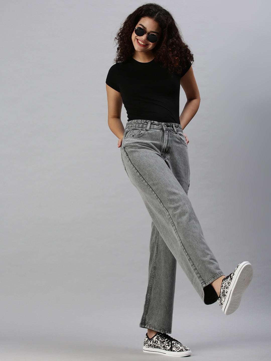 Women's Denim Wide Leg Grey Jeans