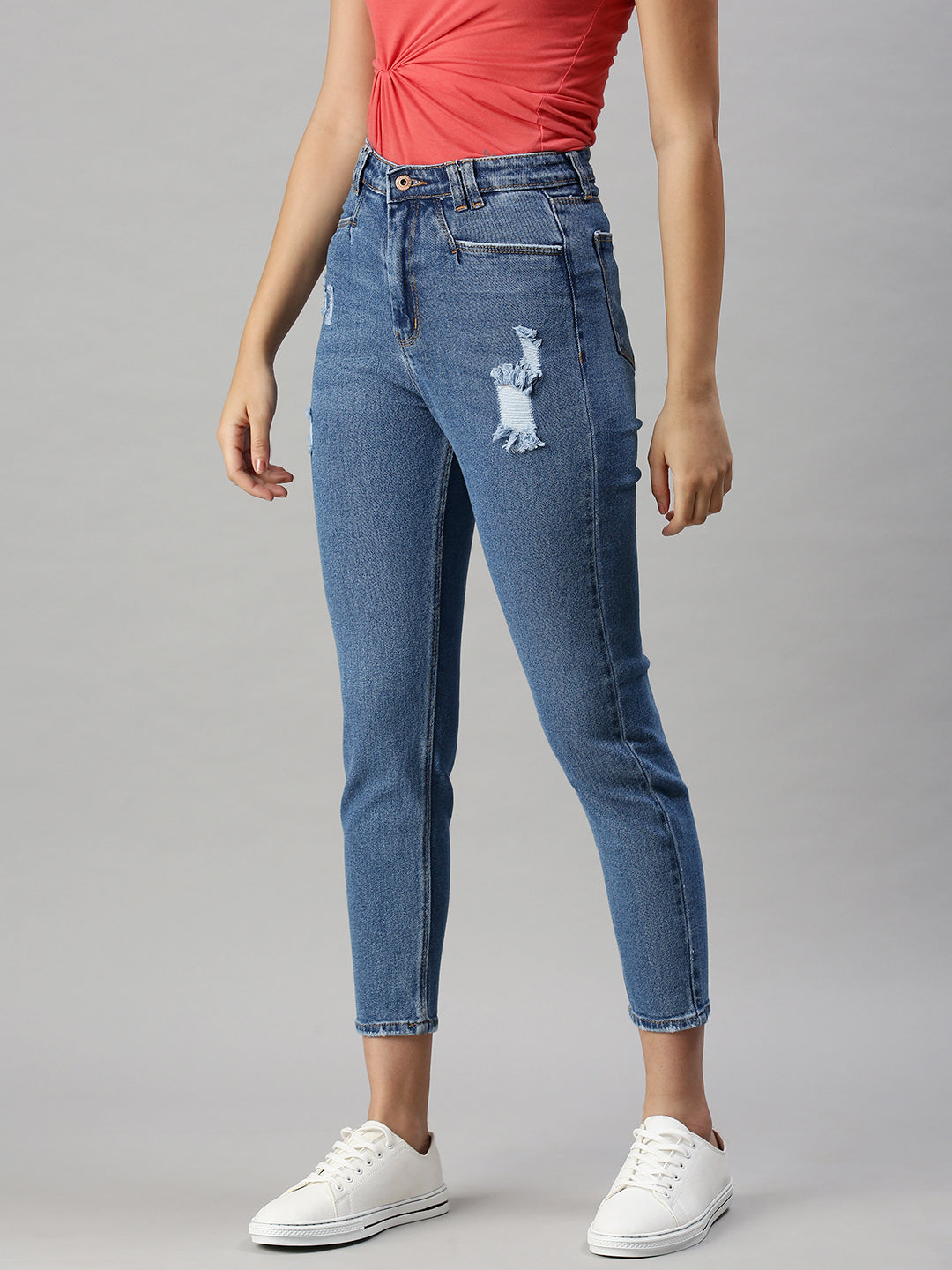 Women's Denim Mom Fit Navy Blue Jeans